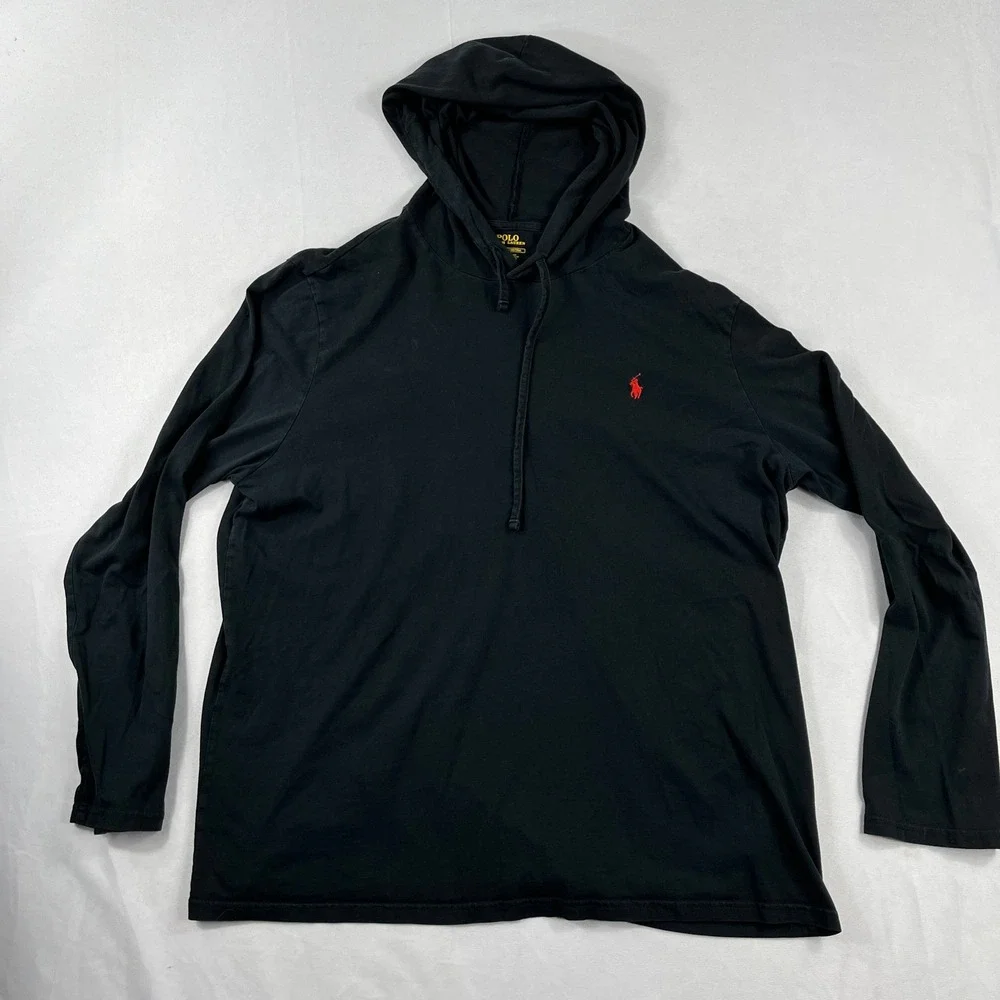 Polo Ralph Lauren Hoodie Long Sleeve T-Shirt Black Red Pony Men XL